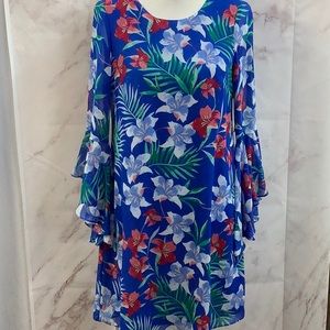 NWT- I.n.c. - Floral Chiffon - Women’s- Bell-Sleeve Dress.